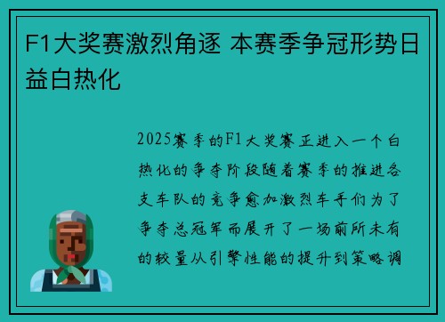 F1大奖赛激烈角逐 本赛季争冠形势日益白热化